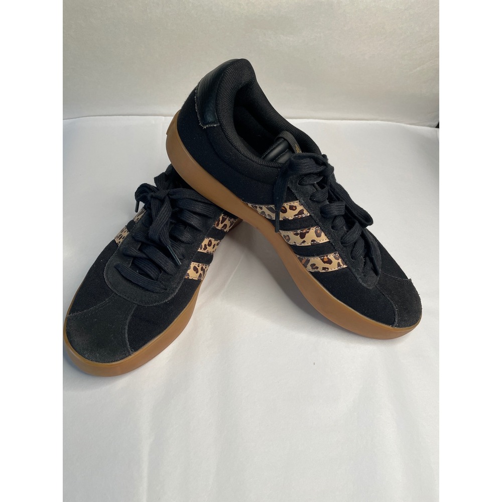 Adidas VL Court 3.0 Black Leopard Print Gum Sole Sneakers ID3116 Womens 10